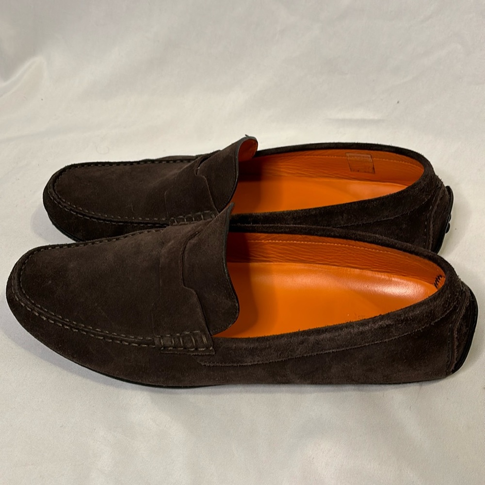 Hermes Brown Suede Loafers with Orange Interior